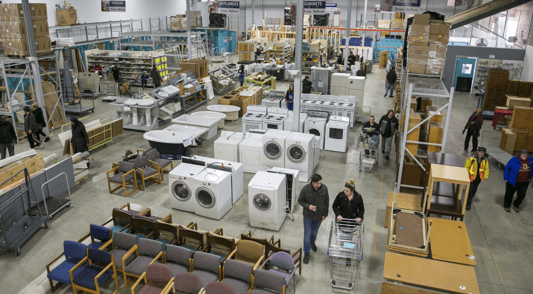 Overhead image of ReStore sales floor.