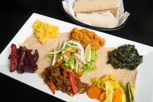 Mesob Ethiopian cuisine.