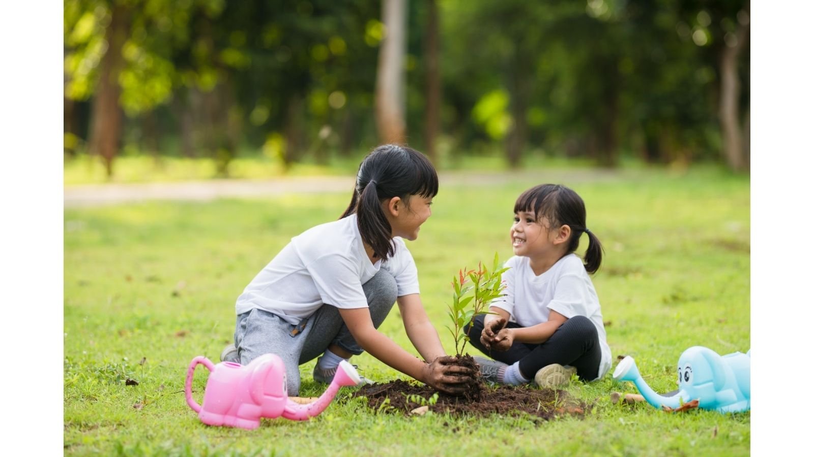 Children planting in yard