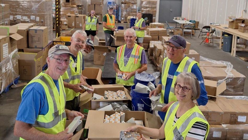 Volunteers at the warehouse.