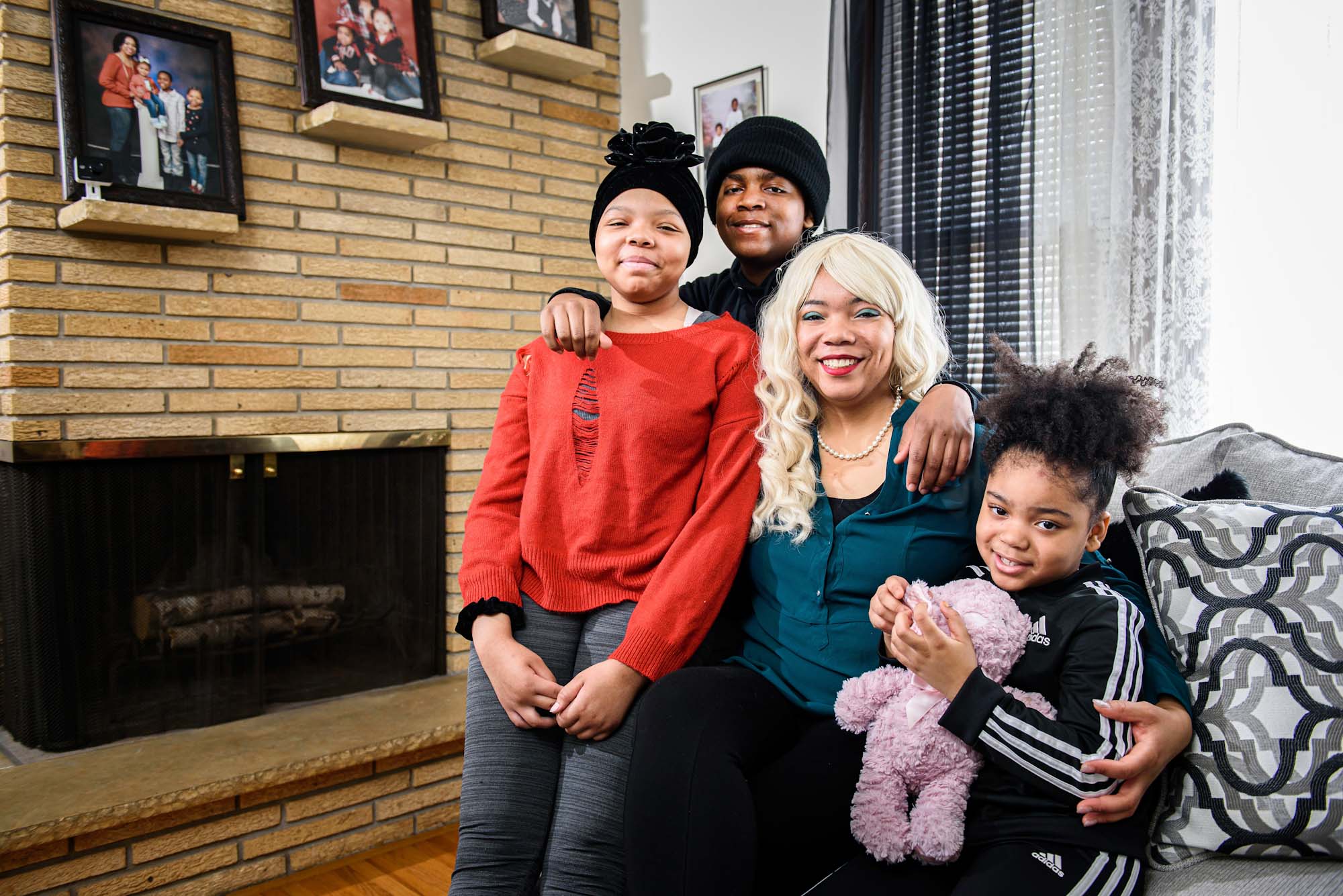 Angel Family by fireplace