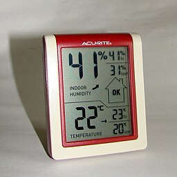 A combination hygrometer/thermometer.