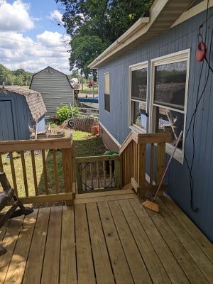 Deck with shed.